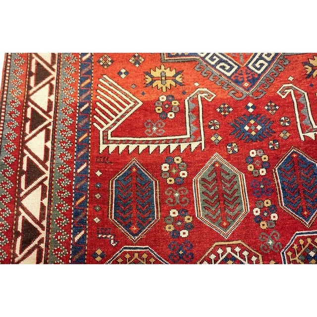 1900 - 1909 1900s Red Vibrant Field Antique Caucasian Tribal Geometric Akstafa Kazak Rug For Sale - Image 5 of 9
