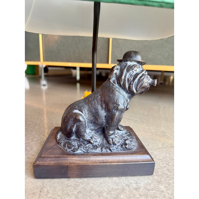 Mario Buatta Vintage Mario Buatta Frederick Cooper Bronze Bulldog Lamp Original Green Shade For Sale - Image 4 of 16