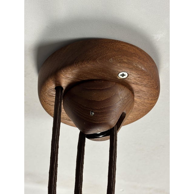 1970s Teak and Linen Umbrella Pendant Lamp attributed to Domus, 1970s For Sale - Image 5 of 15
