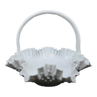 Mid 20th Century Fenton Hobnail Ruffled Edge Basket For Sale