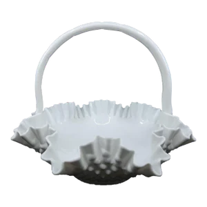 Mid 20th Century Fenton Hobnail Ruffled Edge Basket