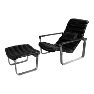 1970s Ilmari Lappalainen "Pulkka" Adjustable Lounge Chair and Ottoman