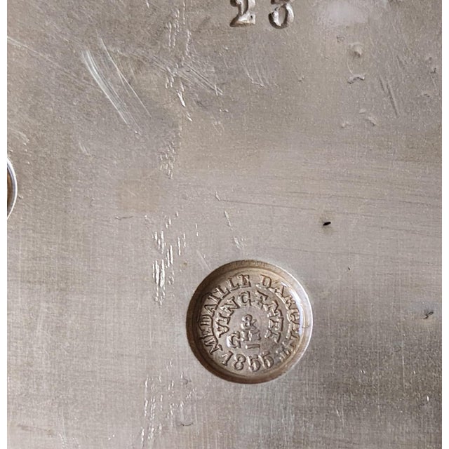 French Provincial 1855 Grand and Imposing Chime Carved Wooden Cartel Clock and Enameled Cartridges by Vincenti & Cie For Sale - Image 3 of 7