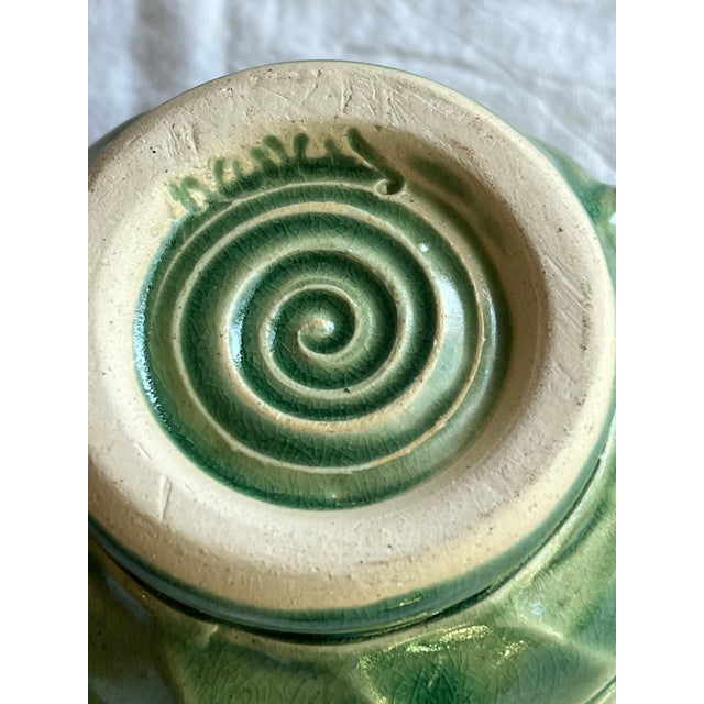 Handmade Green and Ivory Pottery Bowl For Sale - Image 4 of 8