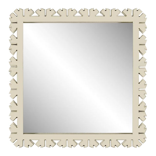 Fleur Home Audubon Bamboo Sticks Square Mirror in Delaware Putty, 31.5x31.5 For Sale
