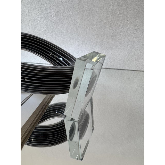Postmodern Black and White Murano Glass Ribbon Sculpture on Crystal Base by Renato Anatra, Italy, 1980s For Sale - Image 15 of 18