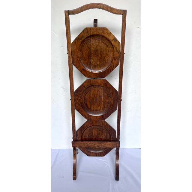 Antique Edwardian Quartersawn Oak 3-Tier Folding Cake Stand For Sale - Image 13 of 16