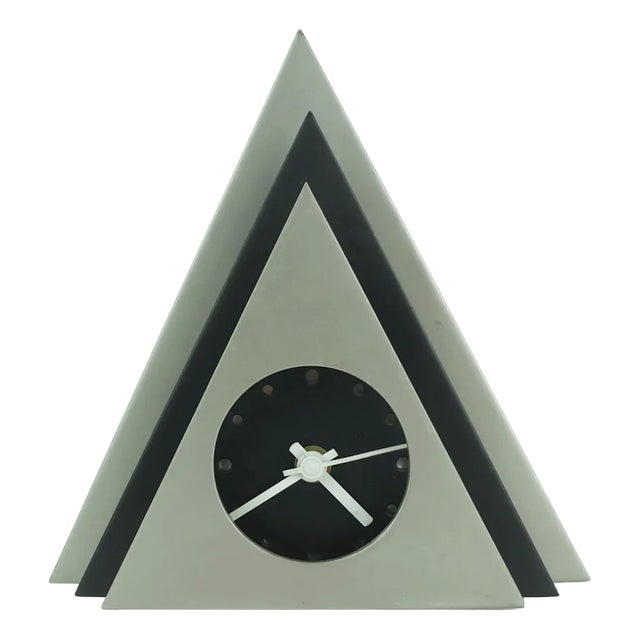 Postmodern Style Black and Silver-Gray Metal Table Clock, 1980s For Sale