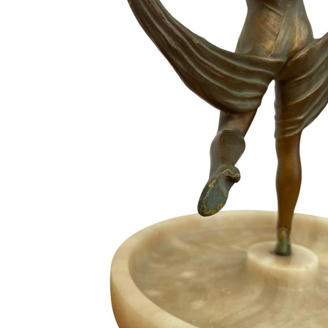 1970s Art Deco Style Figural Dancer Sculpture With Marble Dish. For Sale - Image 10 of 10