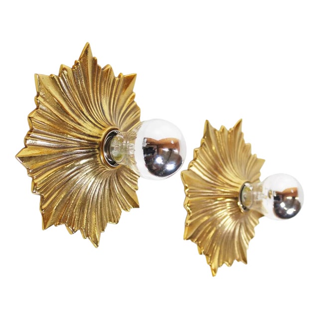 Mid-Century Bronze Sunburst Wall Sconces, Germany, 1950s, Set of 2 For Sale