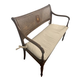 Sarreid Ltd. Hand-Painted Wood Bench with Custom Cushion and Pillow For Sale