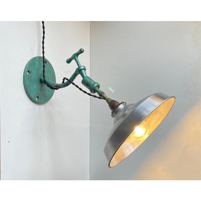 Scandinavian Industrial Green Wall Lamp, 1950s For Sale - Image 13 of 13