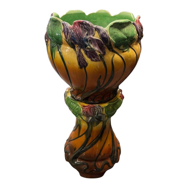 Early 20th Century Roseville Blended Majolica Jardiniere & Pedestal Planter Vase For Sale
