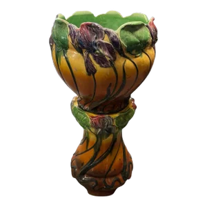 Early 20th Century Roseville Blended Majolica Jardiniere & Pedestal Planter Vase