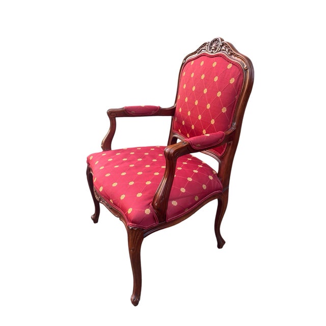 Ethan Allen Ethan Allen French Louis XV Style Carved Cherry Armchair in Red & Gold For Sale - Image 4 of 12