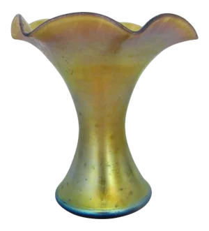 Steuben Aurene 723 Gold Blue Iridescent Ruffle Art Glass Vase