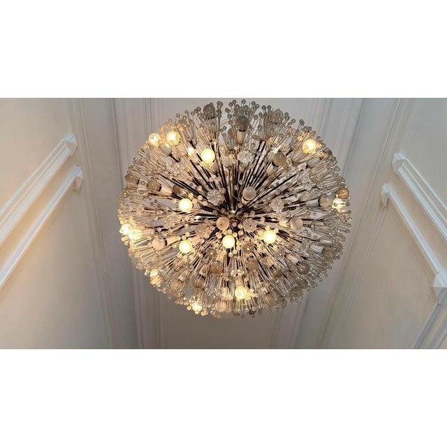 Large Oval Glass and Brass Flower Chandelier attributed to Emil Stejnar for Rupert Nikoll, Austria, 1950s For Sale - Image 11 of 18
