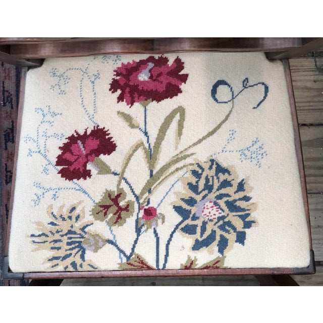 Mid 19th Century Pair Peg Antique Chippendale Ribbon Back Pierced Ladder Back Chairs Needlepoint Seats Stunning See Photos For Sale - Image 5 of 11