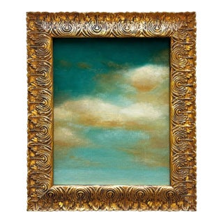 Contemporary Plein Air "Clouds and Sky" Oil Painting in Vintage Gold Frame For Sale