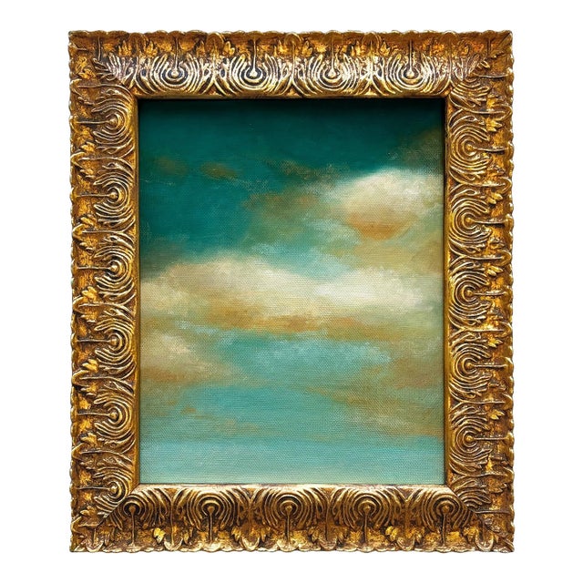 Contemporary Plein Air "Clouds and Sky" Oil Painting in Vintage Gold Frame For Sale