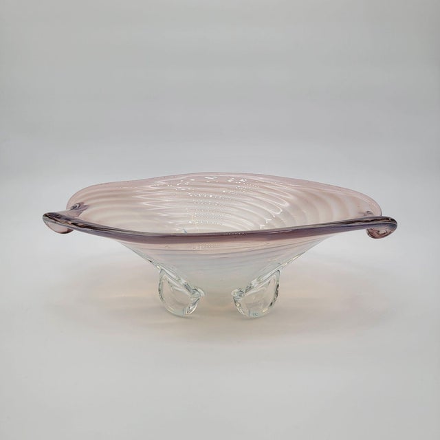 Mid 20th Century Large Cenedese Murano Glass Footed Console Bowl Pink Sommerso Swirl For Sale - Image 5 of 15