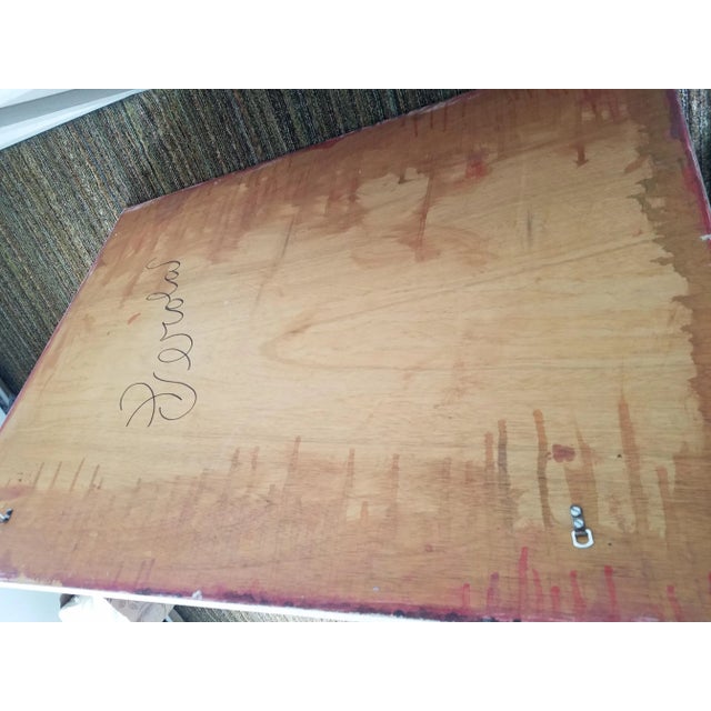 Artist: Donald Gerola, American Title: Abstract Rose Year: circa 1990 Medium: Sand Fresco on Panel, signed verso Size: 36...