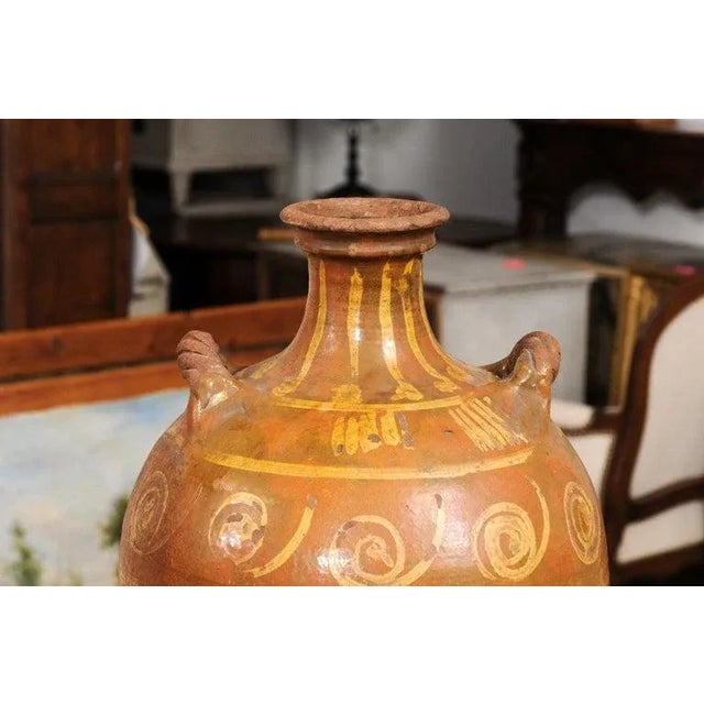 17th Century 17th Century Italian Terracotta Olive Oil Jar with Yellow Glazed Spiraling Décor For Sale - Image 5 of 13