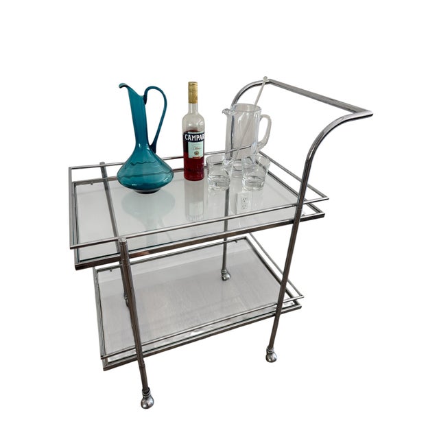 Metal 1970s Chrome and Glass Bar Cart For Sale - Image 7 of 11
