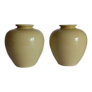 Perfect 1960s Buttery Yellow Vases, Kyoto Ware Japan, Small, a Pair For Sale