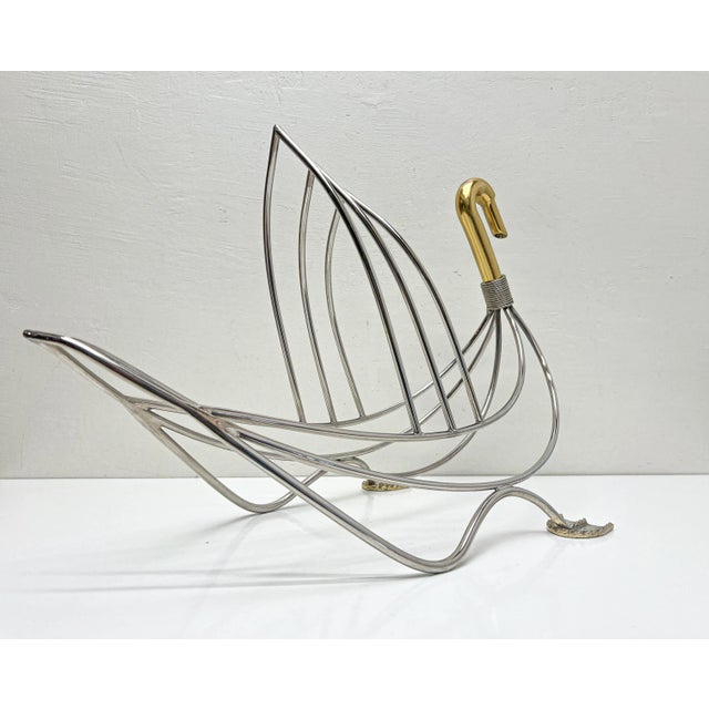 Hollywood Regency Regency Magazine Rack Swan in Chrome and Brass, 1970s For Sale - Image 3 of 10
