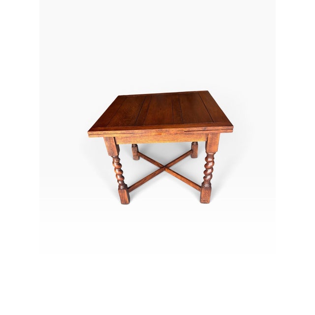 Professionally Restored 1930s Solid Oak Draw Leaf Dining Table With Barley Twist Legs (1a) For Sale - Image 11 of 12