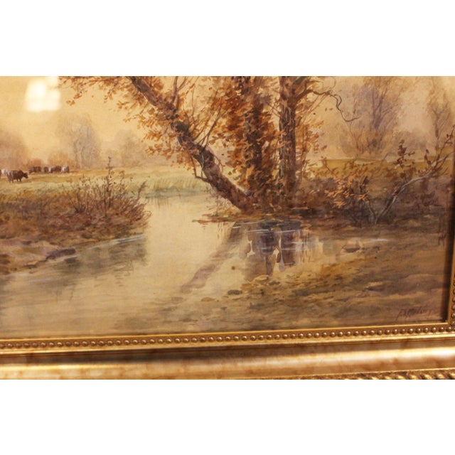 Circa 1900 "Lazy Stream With Cows" Watercolor by Francis Stayman Medairy For Sale - Image 4 of 5
