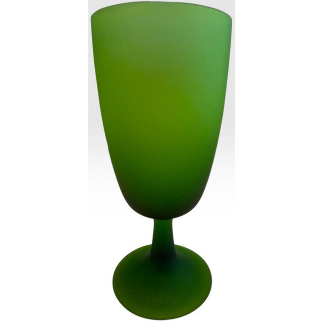 1960s 1960s Mid-Century Modern Italian Murano Frosted Green Satinato Wine Goblets Attributed to Carlo Moretti Set of Five For Sale - Image 5 of 9