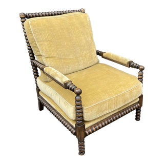 19th C Style Tucker & Marks Walnut Spindle Chair With Gold Velvet For Sale