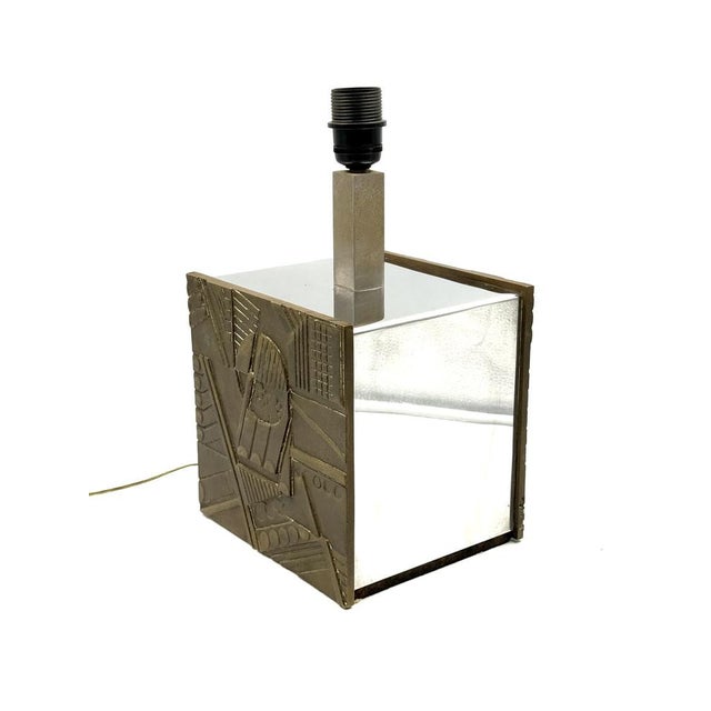 Hollywood Regency bronze and mirror table lamp base Italy, 1970s Solid Brass, mirror Engraved signature on the base...