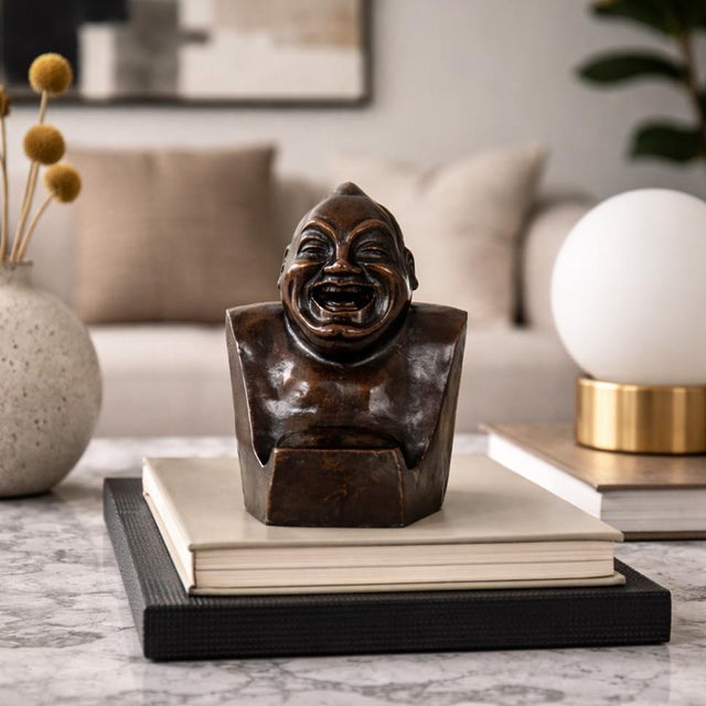 ENRICO CARUSO Italian, 1873-1921 "Laughing Buddha, a Self Portrait" (1909) Sand-cast patinated bronze executed early 20th...