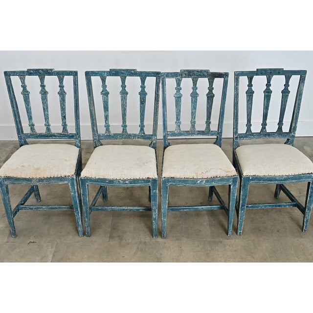 Swedish Gustavian 18th Century Set of Four Painted Side Chairs For Sale - Image 10 of 14