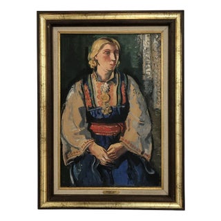 Adrien Holy, Jeune femme en costume Suisse, Oil on Canvas, Framed For Sale