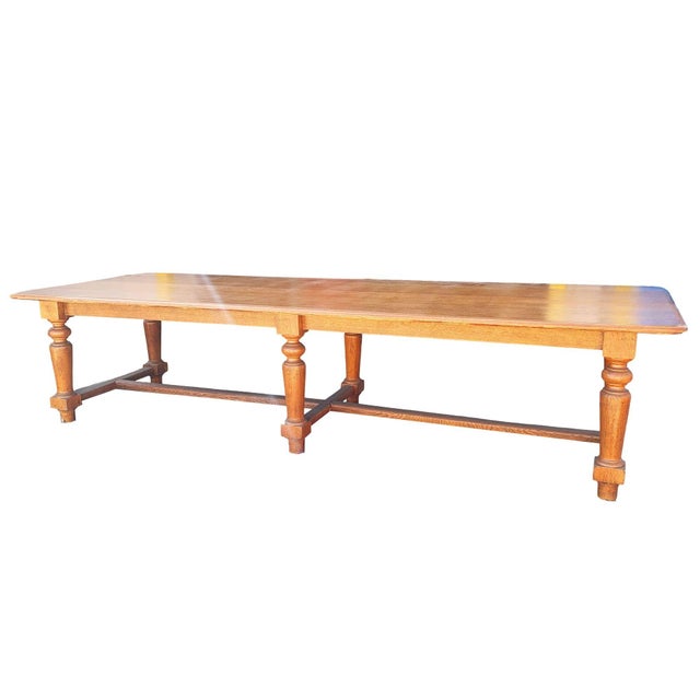 Farmhouse Mid 19th Century Hand-Carved Oak South Shore Massachusetts Long Farmhouse Dining Table - 11 Ft Long For Sale - Image 3 of 6