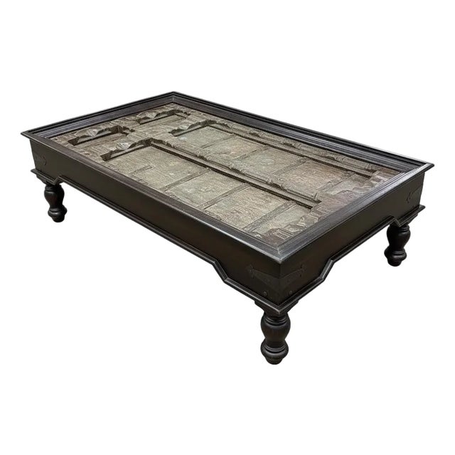 1960s Rustic Brown Solid Wood Repurposed Antique Door Coffee Table For Sale