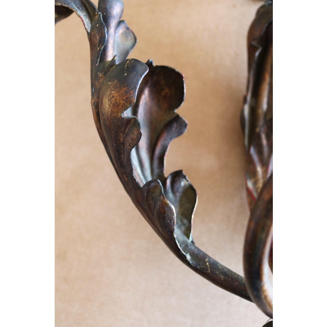 1950s Vintage Baroque Style Three-Light Wall Lamps, 1950s, Set of 2 For Sale - Image 5 of 13