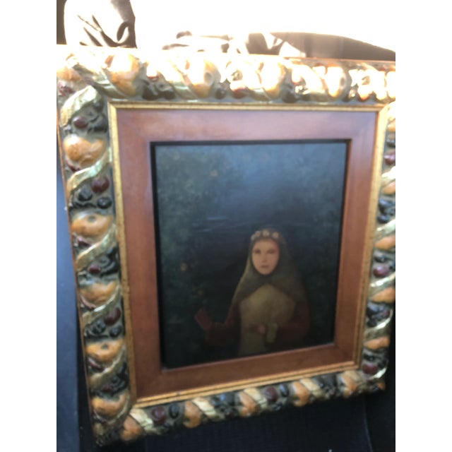 Original painting on wood panel Signed on reverse Gallery label Professionally Framed 14.5 x 16.5 Overall size with...