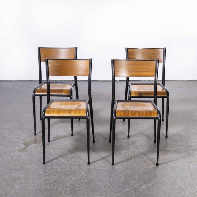 French Black Tapered Leg School Dining Chairs from Mullca, 1950s, Set of 6 For Sale - Image 15 of 17