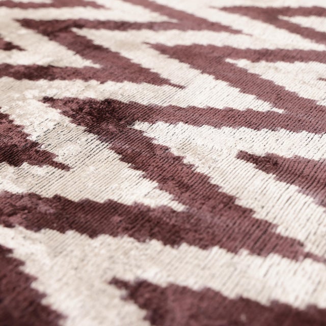 Textile Deep Wine & Silver Chevron Velvet Pillow - 20" X 20" For Sale - Image 7 of 8