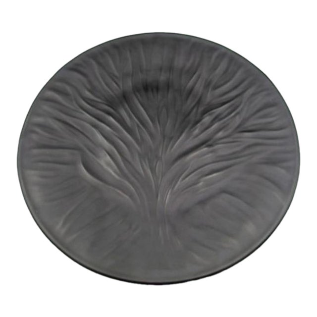 Art Deco Lalique Crystal France Algues Noir Tree of Life Plate - 11" - Signed For Sale