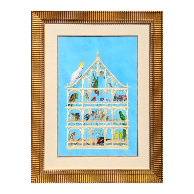 Jennifer Lively “Bird Cage” Contemporary Blue Toned Surreal Still Life Painting of Various Birds, 2016 For Sale - Image 4 of 11