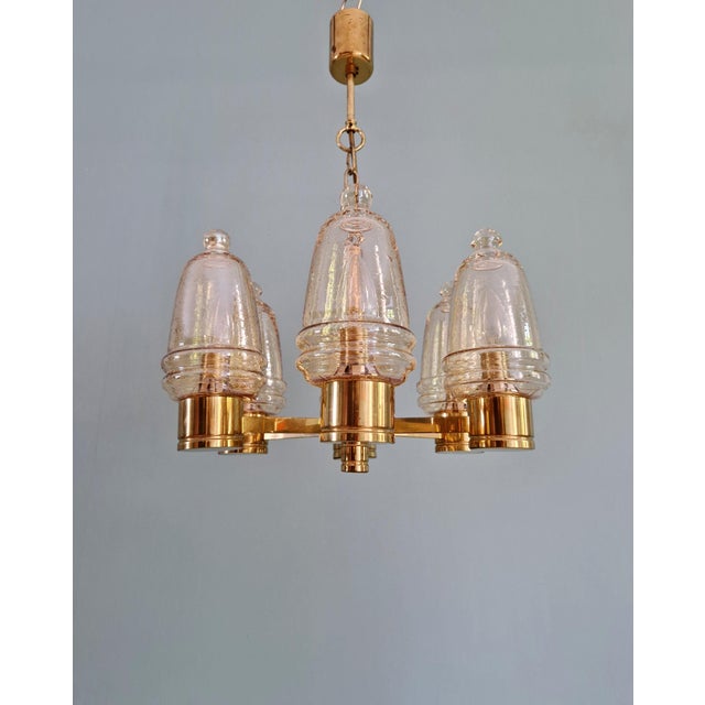 Mid-Century Modern Brass Chandelier with Amber Bubble Glass Globes, 1970s For Sale - Image 3 of 18