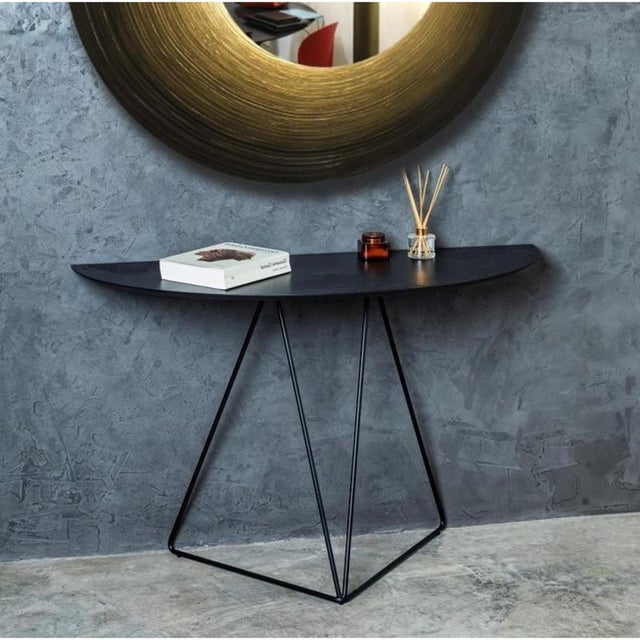 Stone Dark Brown Lama Semi-Ellipse 45120 Console Table in Steel by Disain1971 For Sale - Image 6 of 8