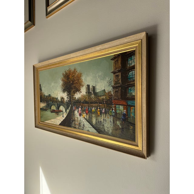 Large Vintage French Impressionist Parisian Street Scene Oil on Masonite – Framed For Sale - Image 4 of 15