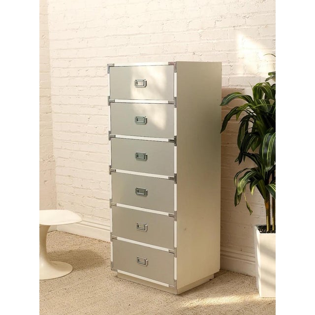 Wood Mid 20th Century Mod Space Age Six-Drawer Metal Highboy Dresser For Sale - Image 7 of 12